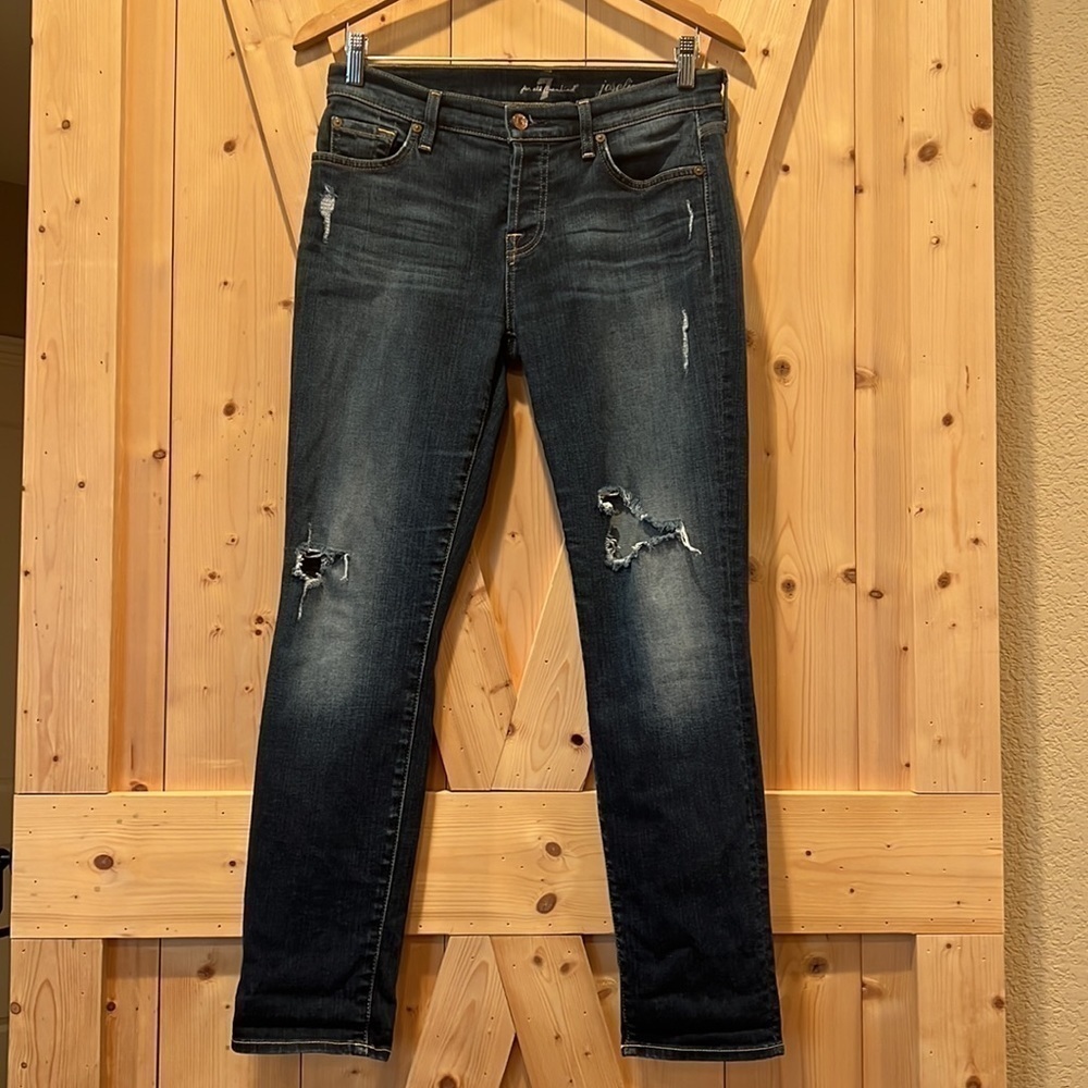7 For All Mankind Josefina Skinny Boyfriend Distressed Jeans Size 26
